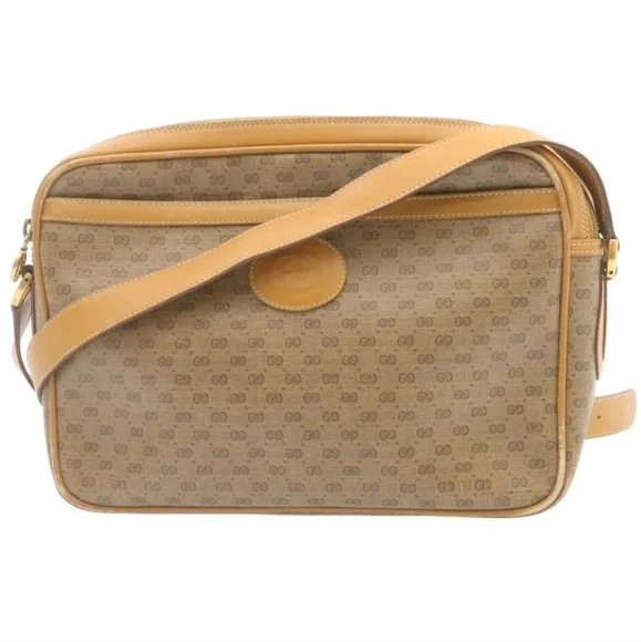 Vintage GUCCI Micro GG Canvas Cross body Shoulder Bag PVC Leather Beige - Picture 1 of 16